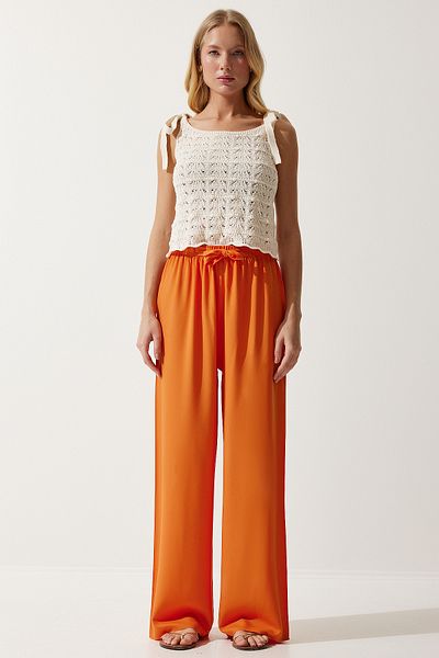 Happiness İstanbul Orangefarbene Palazzo-Hose aus Viskose für Damen EN00610