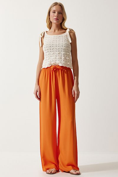 Happiness İstanbul Orangefarbene Palazzo-Hose aus Viskose für Damen EN00610