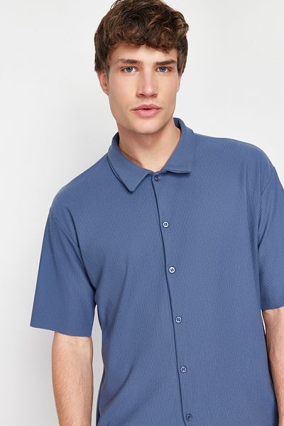 Trendyol Collection Indigo Seamless Knitted Shirt - Comfortable Comfort, Regular Fit TMNSS24GO00052