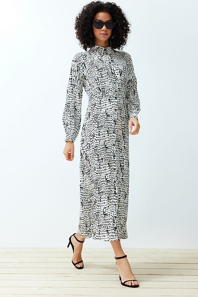 Trendyol Modest Φόρεμα πουκάμισο με γεωμετρικό σχέδιο TCTSS24EB00072