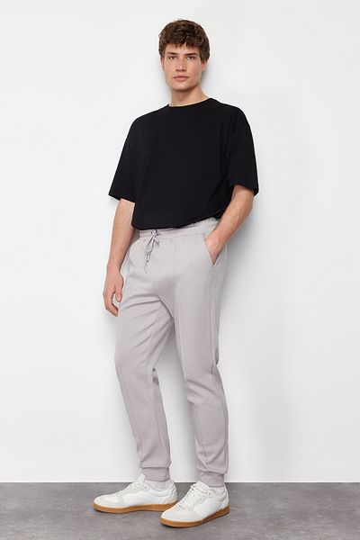 Trendyol Collection Limited Edition Stone Regular/Normal Cut Ribbed Stitched Tok Fabric Sweatpants Tmnss24Ea00004