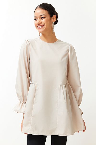 Trendyol Modest Stone Pearl Collar Detailed Cotton Woven Tunic TCTSS24UK00002