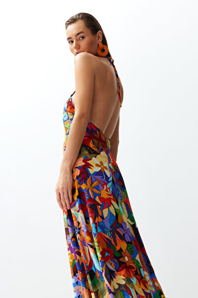 Trendyol Collection Virágmintás szőtt hátul kivágott maxi strandruha TBESS24EL00022