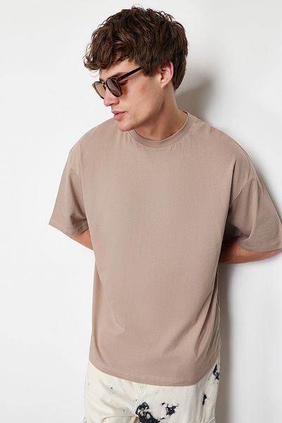 Trendyol Collection Βαμβακερό μπλουζάκι Oversize Mink Colored - TMNSS22TS0318