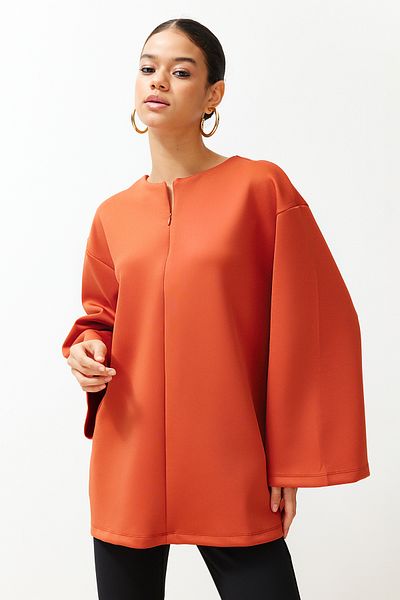 Trendyol Modest Übergroßes, ziegelfarbenes, stilvolles Taucher-Sweatshirt – Reißverschlussdetails, TCTSS24UK00032