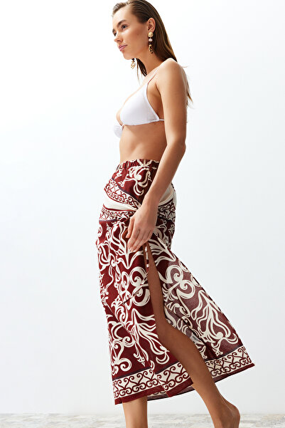 Trendyol Collection Ethnic Patterned Maxi Cotton Gathered Beach Pareo - Tbess24Pr00006