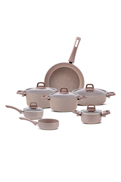 Karaca Biogranit Rosegold 12-teiliges Kochgeschirr-Set Topfset Basic Topfset Griffe