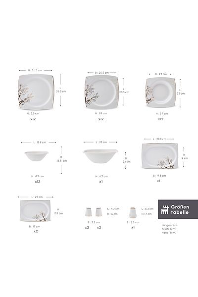 Karaca Autumn New Generation Bone 57-teiliges Geschirrset für 12 Personen Tafelservice
