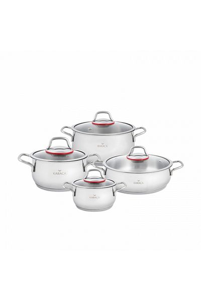 Karaca Emirgan 8-Tlg, Kochgeschirr Set aus Stahl Topfset, Kochgeschirr set, Kochtopfsets, Edelstahl