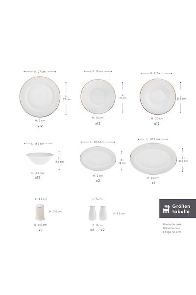 Karaca Lexi Gold 56-teiliges Tafelgeschirr-Set für 12 Personen Geschirrset 6 Personen mit Tasse