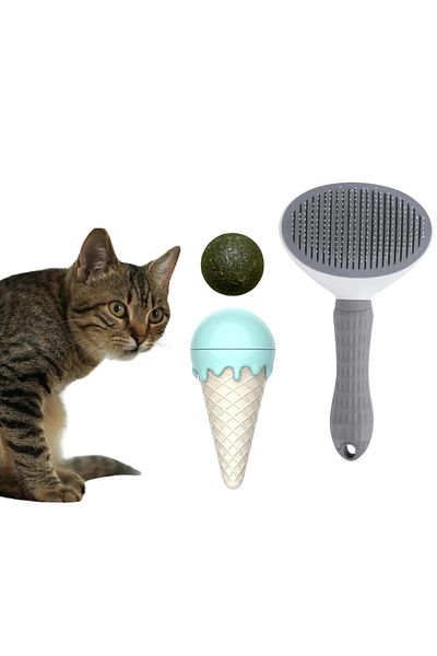 Dream Plus Ice Cream Catnip Cat Lick Ball And Automatic Cleaning Cat Dog Brush Hair Collector Comb