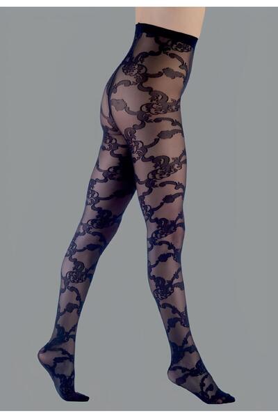 EvaRosabella Retro Desenli Ful Likralı Kadın Külotlu Çorap