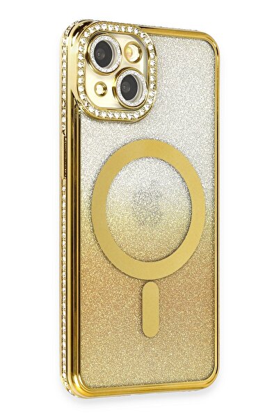 cepmoda غطاء هاتف فاخر لآيفون 14 مع جانب فضي وحجر على الجانبين - ذهبي