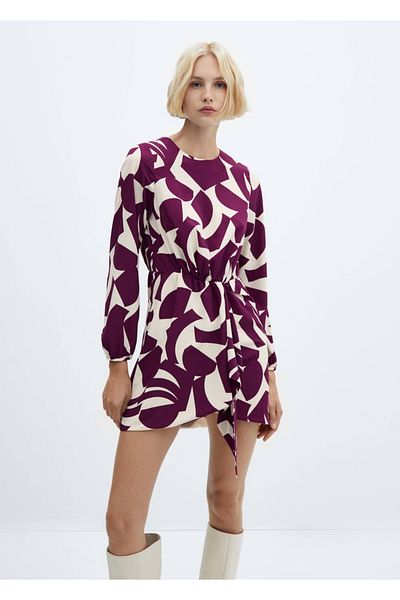 MANGO Woman Φόρεμα με φιόγκο με σχέδια