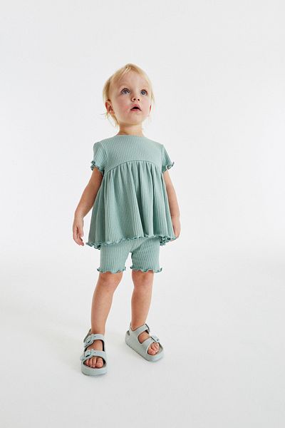 Next Baby Cotton Grenn Short Sleeve Tights Top and Bottom Set