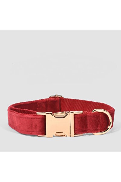 Pawsim Red Velvet - Adjustable Dog Collar and Walking Strap Set with Metal Buckle