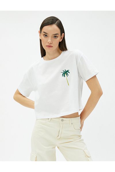 Koton Tricou Crop Brodat Palmier
