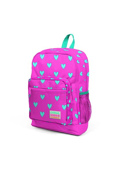 Coral High 23113 Kids - Neon Pink, Water Green Heart Patterned Four Sections