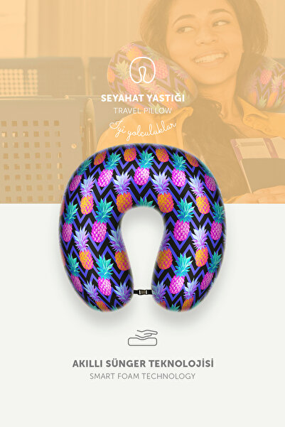 Pafu Ortopedik Seyahat Boyun Yastığı Visco Rahat Uyku Yastığı - Ananas Desenli