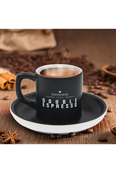 Bk Gift Kişiye Özel Double Espresso Tasarımlı Siyah Renk Türk Kahvesi Fincanı...