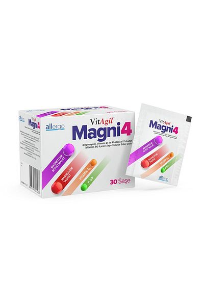 Allergo VitAgil Magni4 - فيتامين د3 و ب6 يحتوي على 30 كيسًا من المكملات الغذائية
