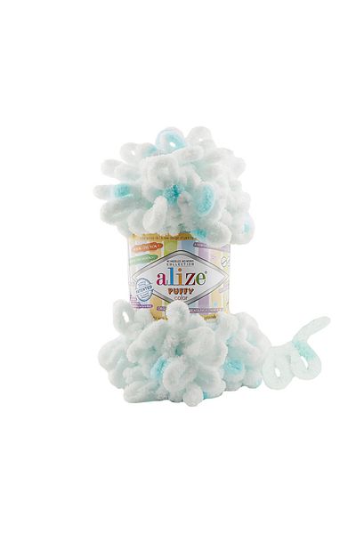 Alize Puffy Color Hand Knitting Yarn 5 Pack - 6491 Water Green over White - 100 gr. 9 μ. Σχοινί πλεξίματος δακτύλων