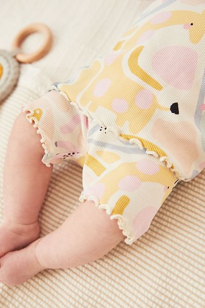 Next Baby 100% Cotton Cream Floral Patterned Short Sleeve Top and Bottom Set