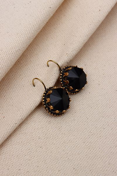 Süspüs Accessories HUGE SIZE BLACK ROUND Rhinestone AUTHENTIC EARRING