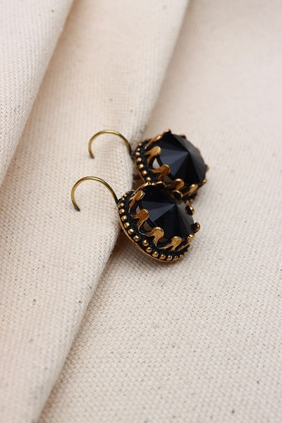 Süspüs Accessories HUGE SIZE BLACK ROUND Rhinestone AUTHENTIC EARRING