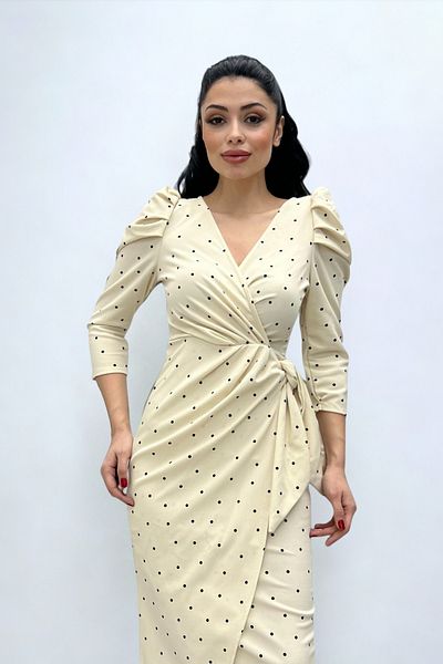 giyimmasalı Rochie creion cu buline din țesătură creponată - CREAM