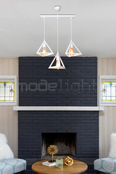 Modelight PRİZMA 3LÜ SIRALI AVİZE BEYAZ (BEYAZ LALELİ) SALON-OTURMA-ÇOCUK-YEM...