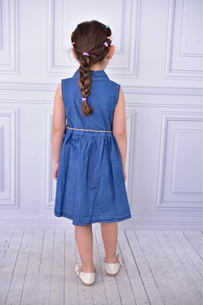 BUUFUU FRONT BUTTONED JEANS ZERO SLEEVE GIRL'S DRESS