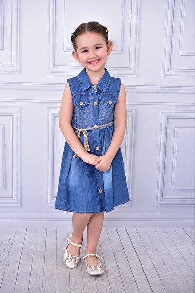 BUUFUU FRONT BUTTONED JEANS ZERO SLEEVE GIRL'S DRESS