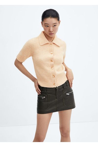 MANGO Woman Short Sleeve Shirt Collar Cardigan