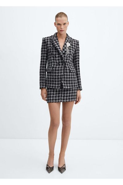 MANGO Woman Tweed Brooch Blazer Jacket
