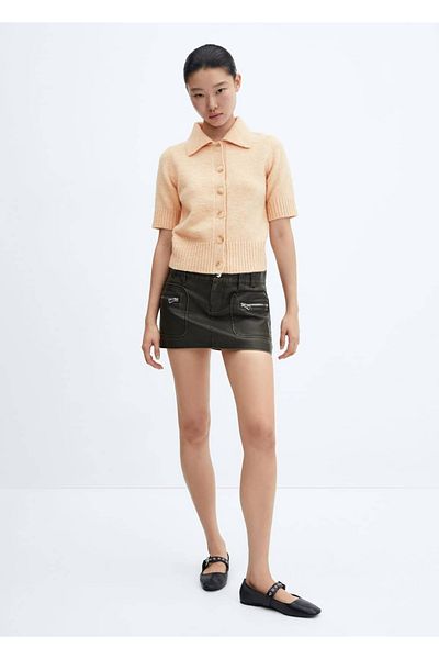 MANGO Woman Short Sleeve Shirt Collar Cardigan