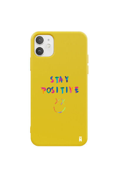 Casen iPhone 11 Stay Positive Design Yellow Color Silicone Phone Case
