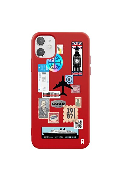 Casen iPhone 11 Seyahat Defteri Tasarımlı Kırmızı Renkli Silikon Telefon Kılıfı
