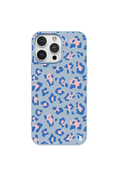 Casen iPhone 15 Pro Max Cheetah Blue Tasarımlı Mavi Renkli Silikon Telefon Kı...