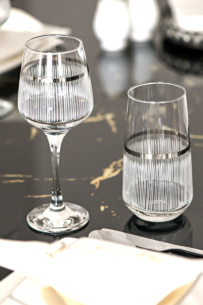 P H Panayır Home Gri  Gümüş Platin Yaldızlı Meşrubat Su Bardağı ve KADEH 12 adet Lüks Yemek Sofra Çeyizlik Hedyelik