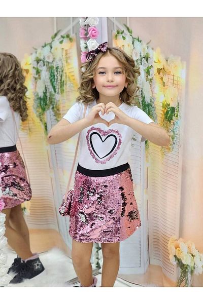 nisaykids children's sequined skirt T-shirt bag buckle suit total 4 pieces