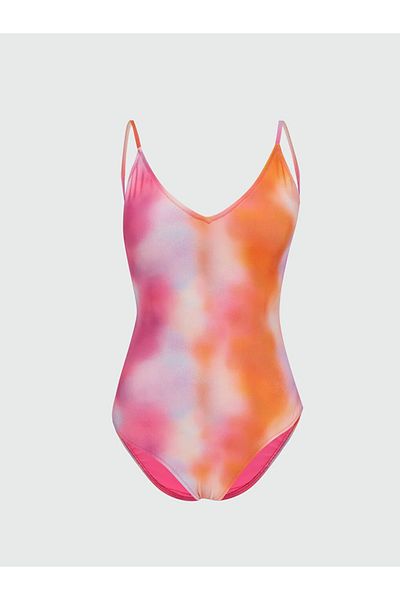 LC Waikiki LCW DREAM V-Ausschnitt Tie-Dye gemusterter Riemchen-Badeanzug für Damen