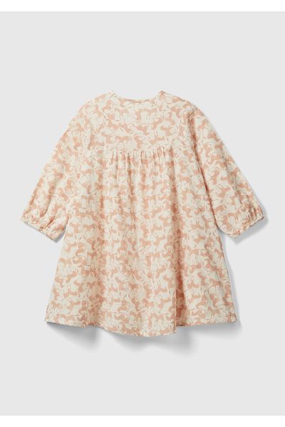 United Colors of Benetton Rochie pentru fetiță cu mânecă lungă cu imprimeu roz deschis - Design cu nasturi în față