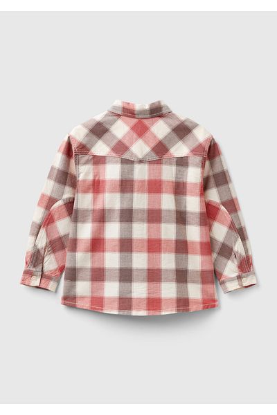 United Colors of Benetton Red-Coffee Plaid Patterned Boy's Shirt - Patch Pocket, Back Robe, Relaxed Fit