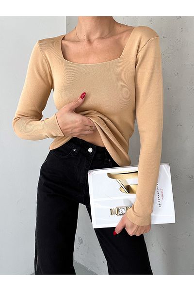 fiolin Women's Square Neck Knitwear Seasonal Sweater