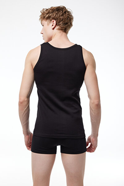 Malabadi Men's Black 3-Pack 100% Cotton Rib Tank Top 3M034-E