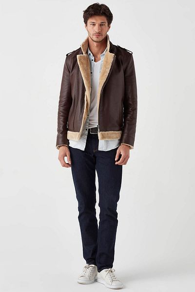 Deriza Nevio Genuine Leather Brown Men's Coat