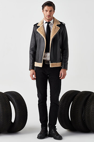 Deriza Nevio Hakiki Deri Siyah Erkek Mont