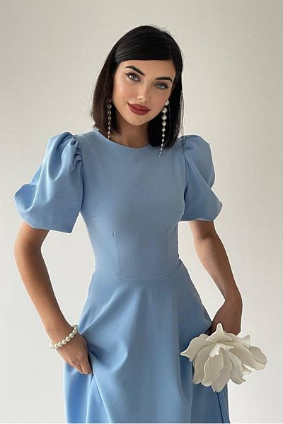 lovebox Rochie de seară de damă Atlas, cu gat rotund, cu mânecă printesa, Midi Baby Blue, 220