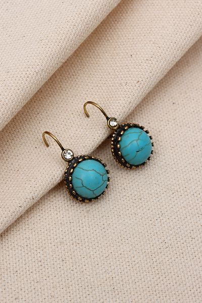 Süspüs Accessories Turquoise Color Jewelled Round Authentic Earrings